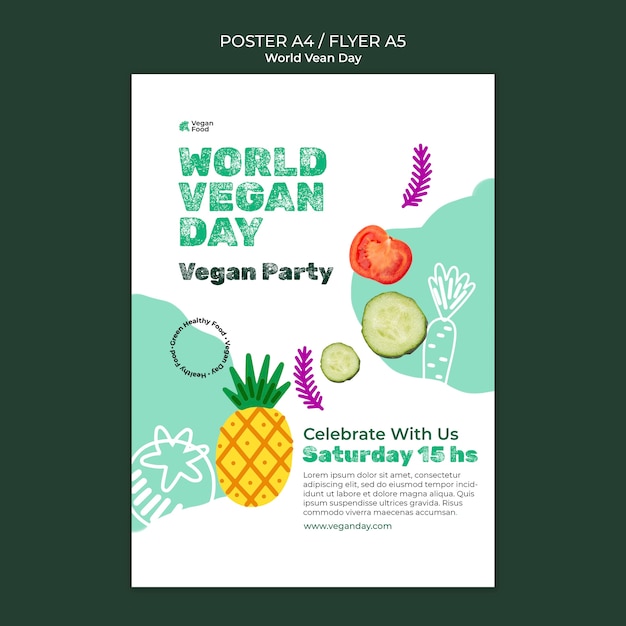 Free PSD abstract world vegan day poster template