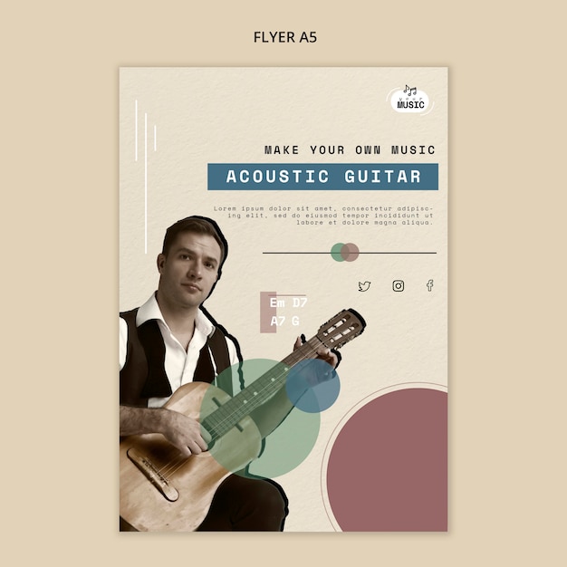 Free PSD acoustic guitar lessons flyer design