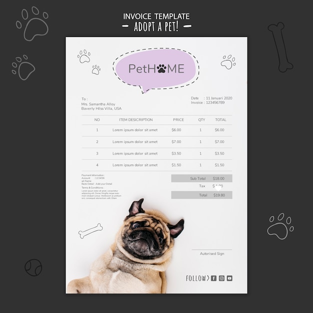 Free PSD adopt a friend invoice template