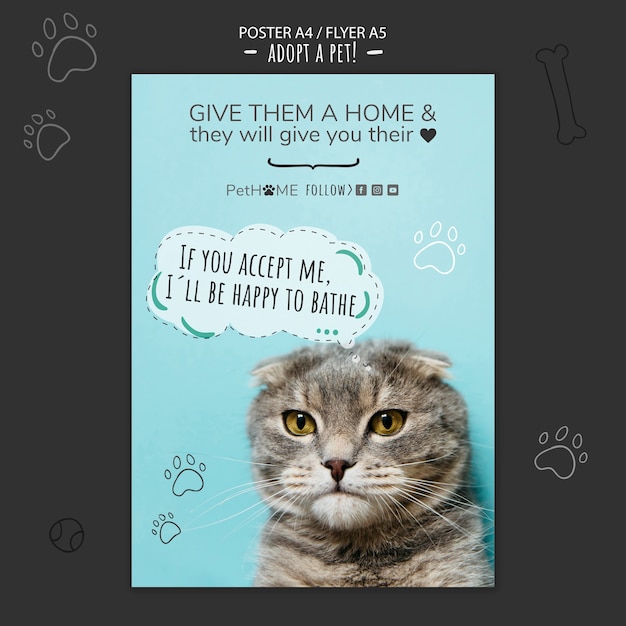 Adopt a friend poster template with photo of cat