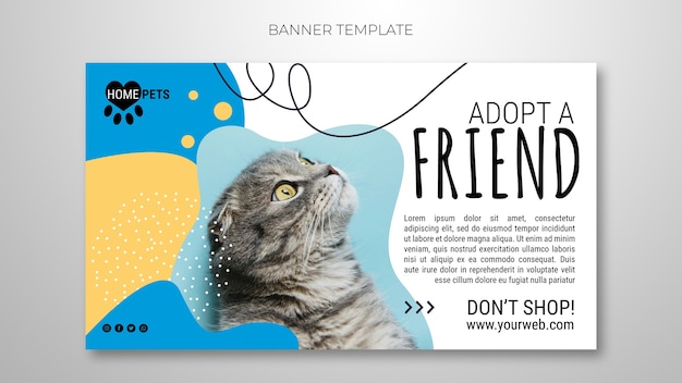 Free PSD adopt a pet banner template with photo of cat