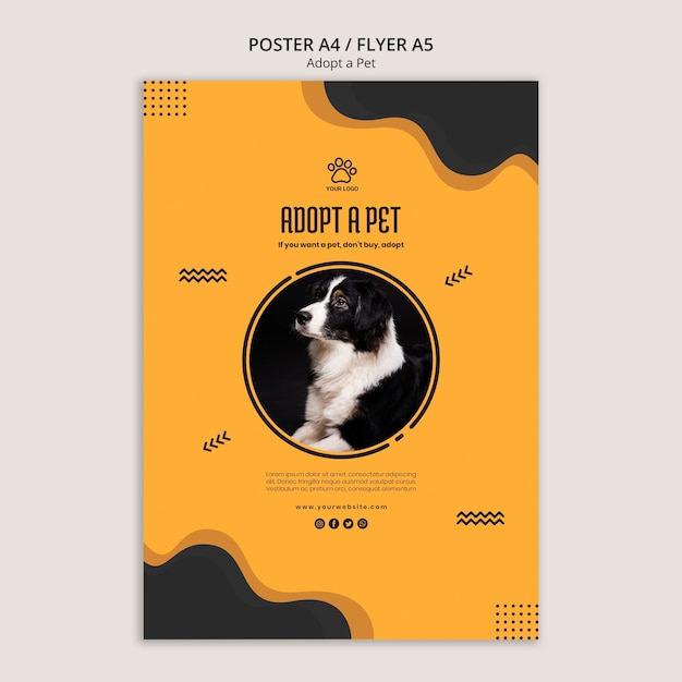 Free PSD adopt a pet border collie dog poster template