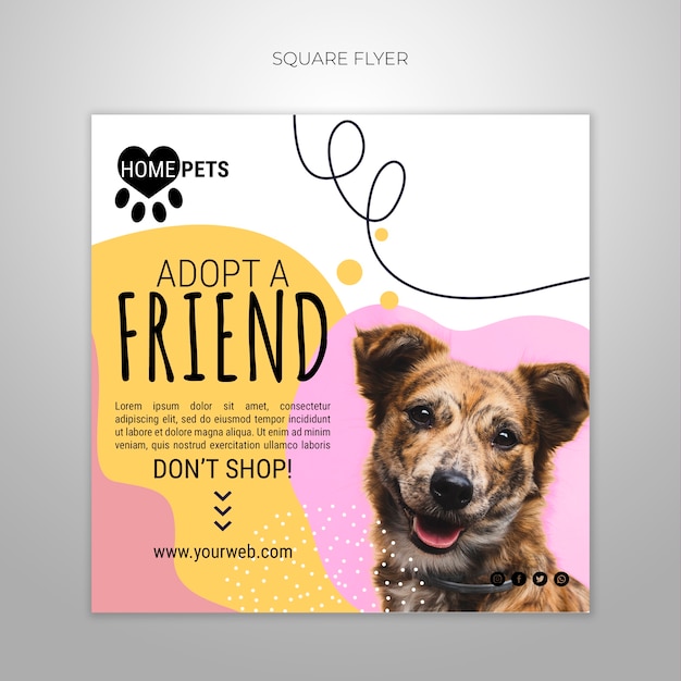 Free PSD adopt a pet square flyer template with photo