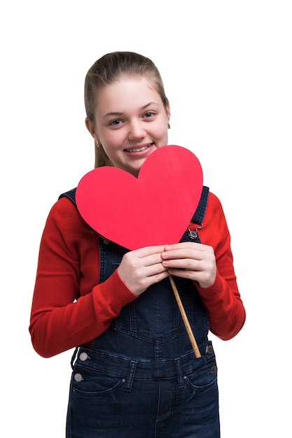 Free PSD adorable girl holding heart sign