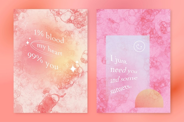 Aesthetic bubble art template psd with love quote poster dual set