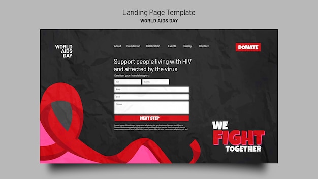 Free PSD aids day awareness landing page template