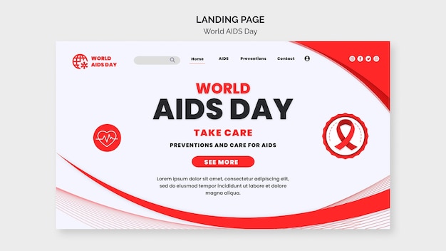 Free PSD aids day awareness landing page template