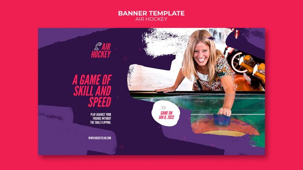 Air hockey fun game banner template