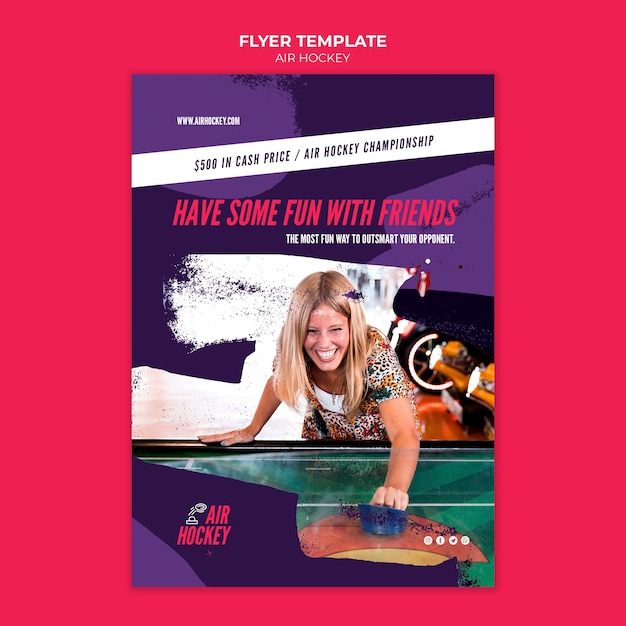 Free PSD air hockey fun with friends flyer template