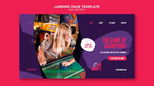 Free PSD air hockey landing page template