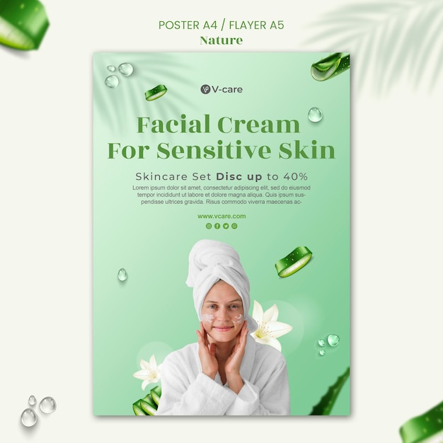 Free PSD aloe vera natural cosmetics poster and flyer template design