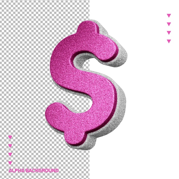 Free PSD alphabet 3d cipher pink with white glitter texture