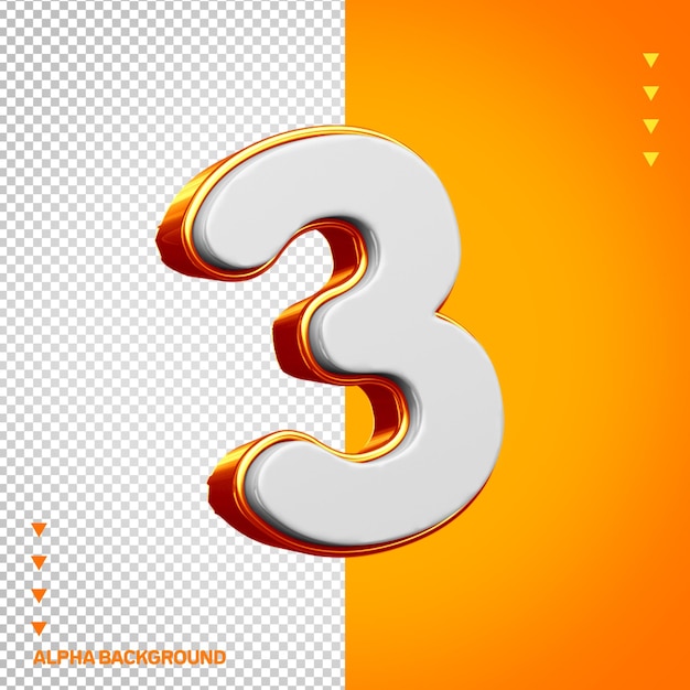 Free PSD alphabet 3d number 3 white with orange