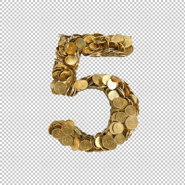 Free PSD alphabet made from gold coins on transparent background