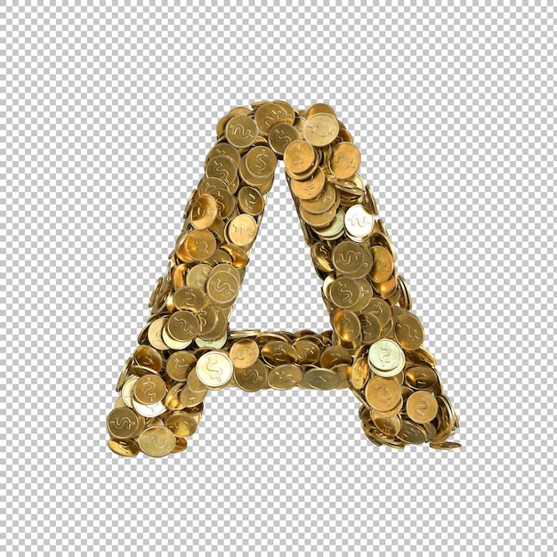 Free PSD alphabet made from gold coins on transparent background