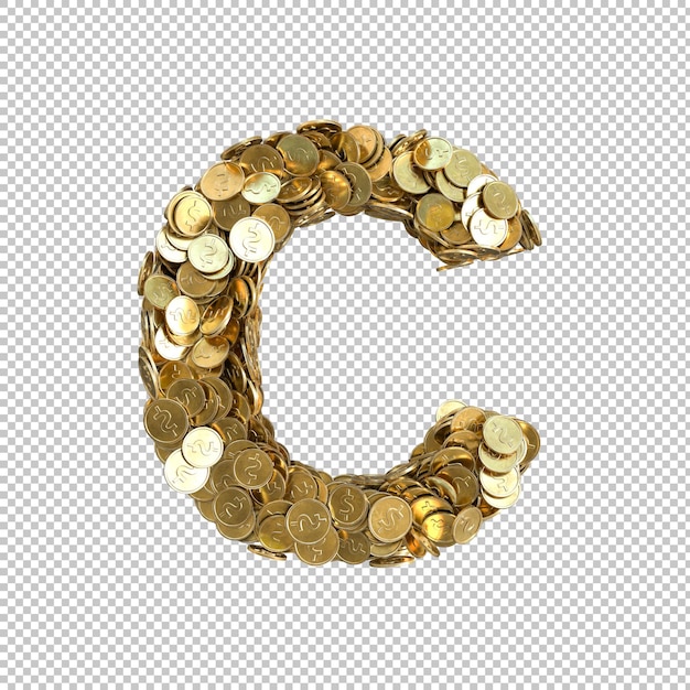 Free PSD alphabet made from gold coins on transparent background