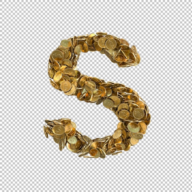 Free PSD alphabet made from gold coins on transparent background