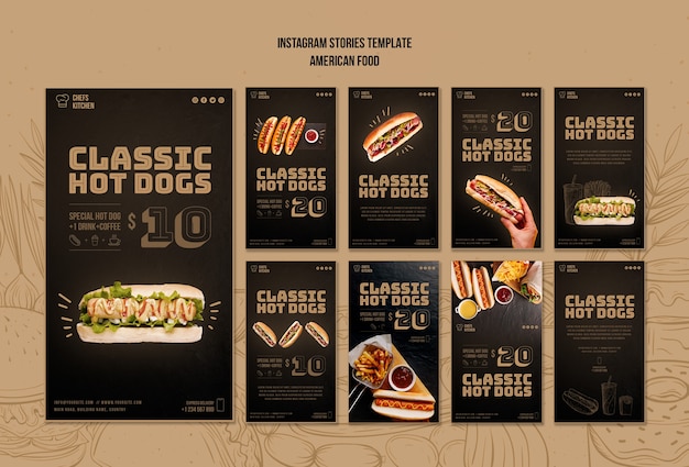 Free PSD american classic hot dogs instagram stories