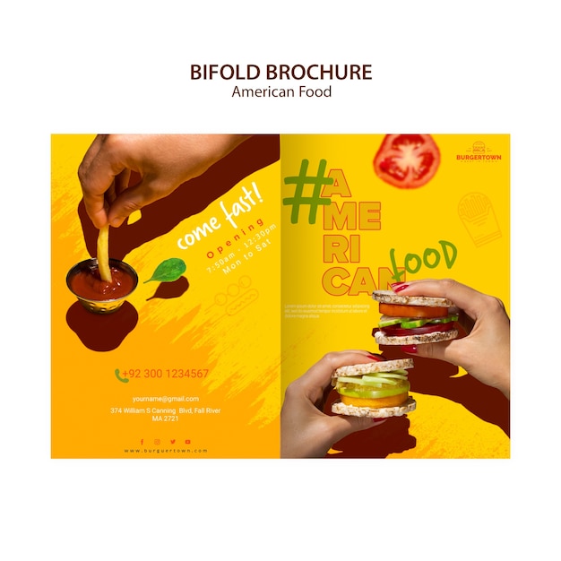 Free PSD american food bifold brochure design