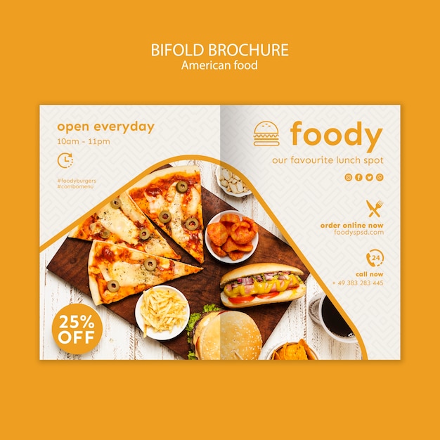 Free PSD american food bifold brochure template