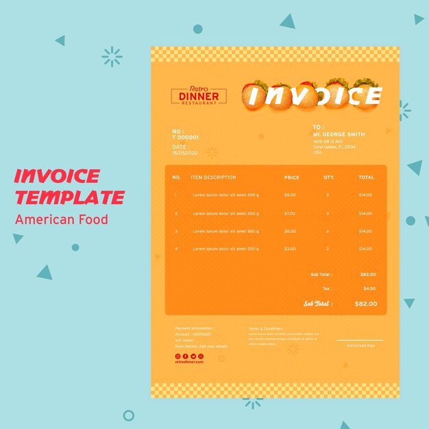 American food concept invoice template