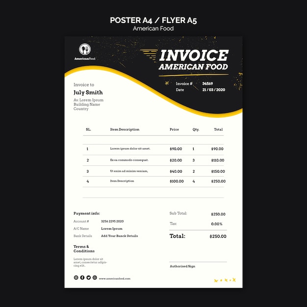 American food invoice design