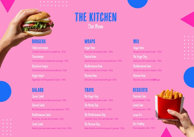 Free PSD american food kitchen menu template