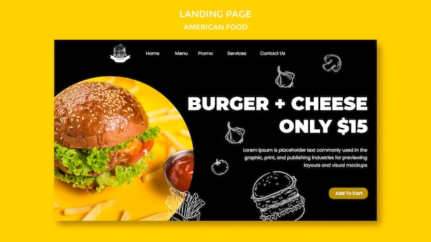 Free PSD american food landing page design