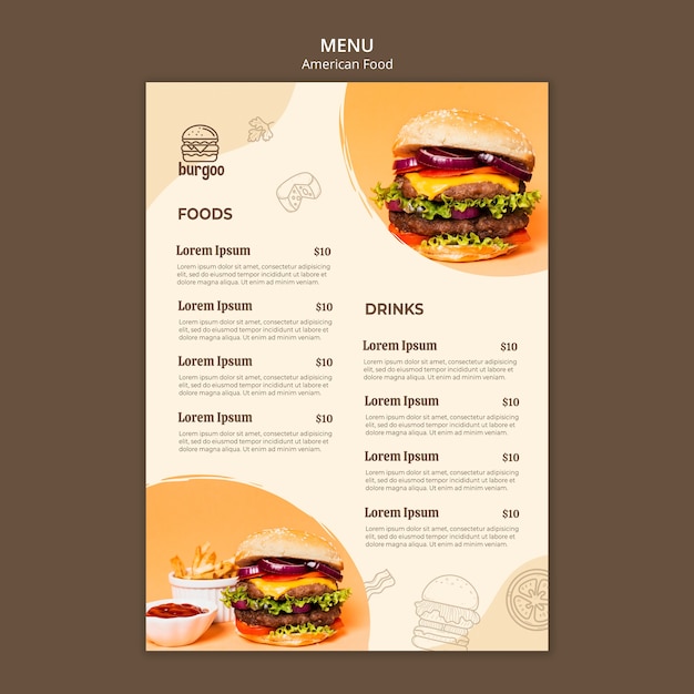 American food menu template concept