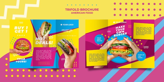 Free PSD american food trifold brochure template