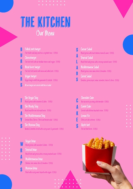 Free PSD american kitchen menu with french fries