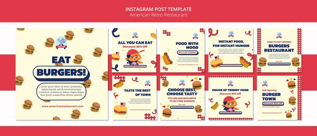 American retro restaurant instagram posts template