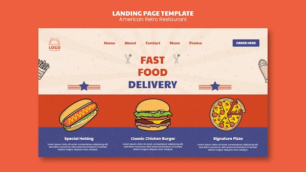 Free PSD american retro restaurant landing page template