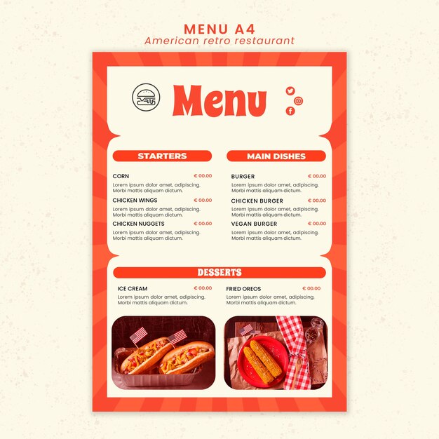 American retro restaurant menu template