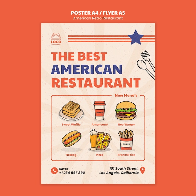 American retro restaurant poster template