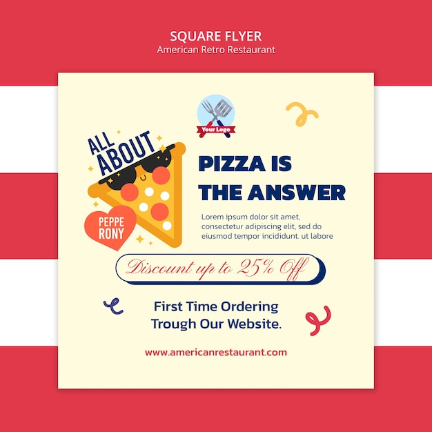 American retro restaurant square flyer template