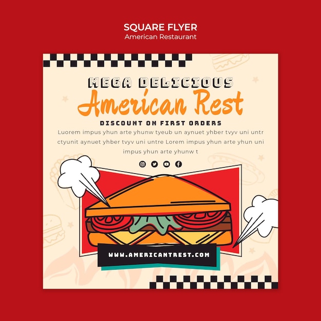 Free PSD american retro restaurant square flyer template