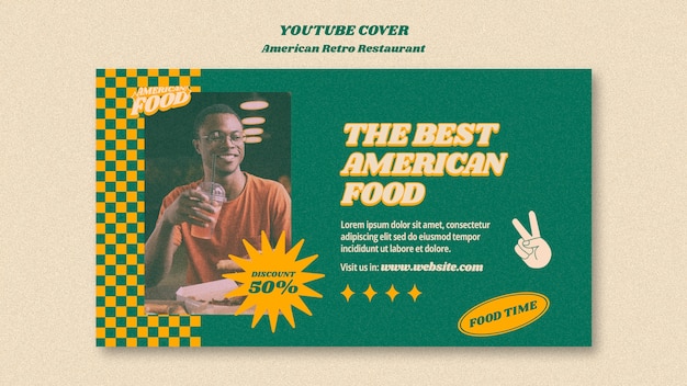 Free PSD american retro restaurant youtube cover template