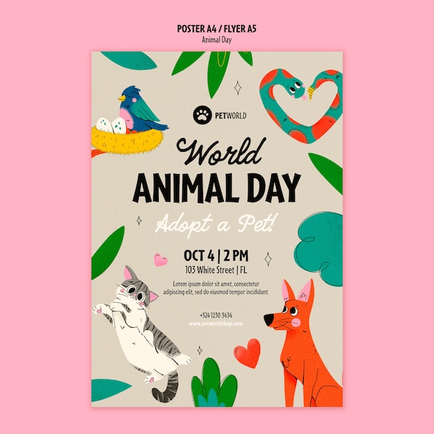 Free PSD animal day celebration flyer template