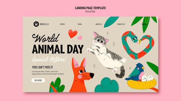 Free PSD animal day celebration landing page