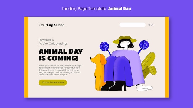 Free PSD animal day celebration landing page