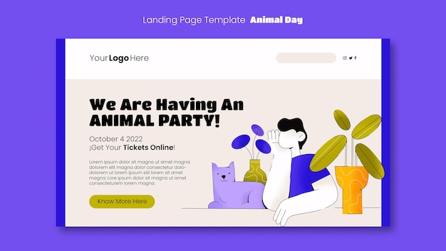 Free PSD animal day celebration landing page