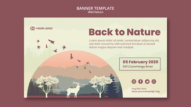 Free PSD animals at sundown wild nature banner