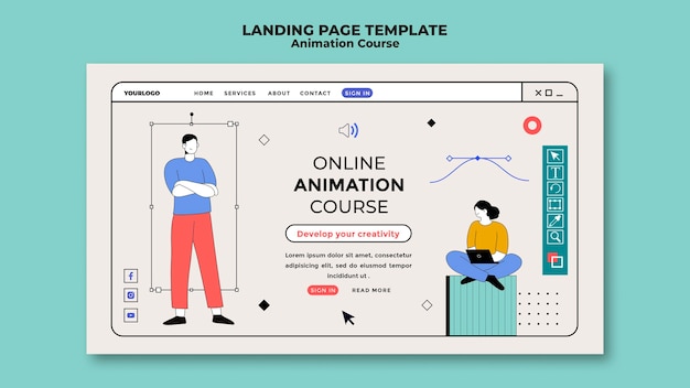 Free PSD animation course landing page