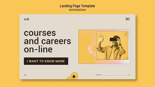 Free PSD animation courses landing page template