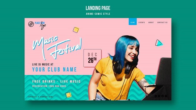 Anime-comic style music festival landing page template