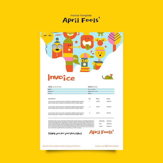 Free PSD april fools' celebration invoice  template