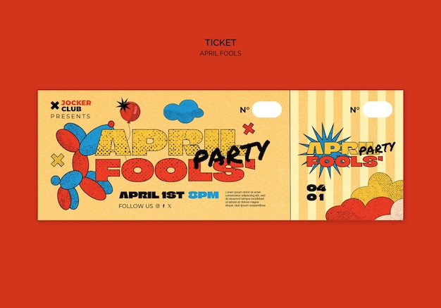 Free PSD april fools' celebration ticket template