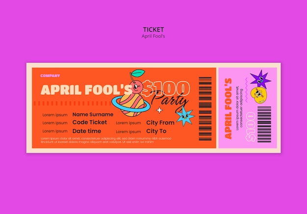 Free PSD april fools' celebration ticket template