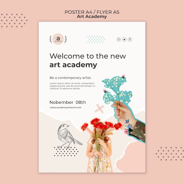 Free PSD art academy opening poster template